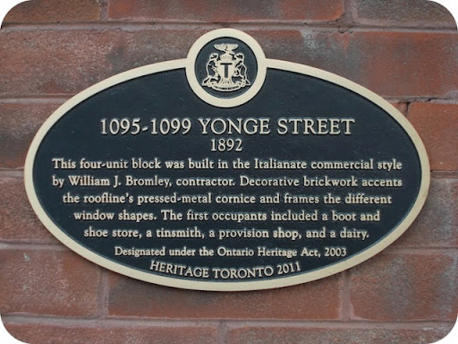 This four-unit block was built in the Italianate commercial style by William J. Bromley, contractor. Decorative brickwork accents the roofline's pressed-metal cornice and frames the different...