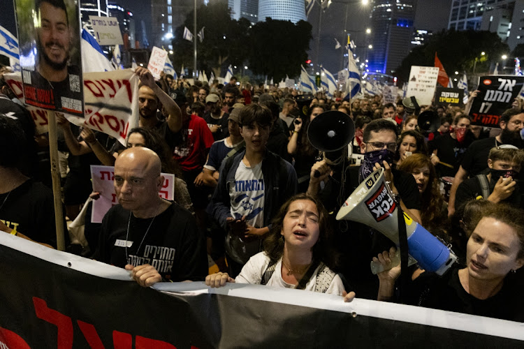 Families and supporters of hostages held by Hamas protest in Tel Aviv, Israel, on May 4 2024. Picture: AMIR LEVY/GETTY IMAGES