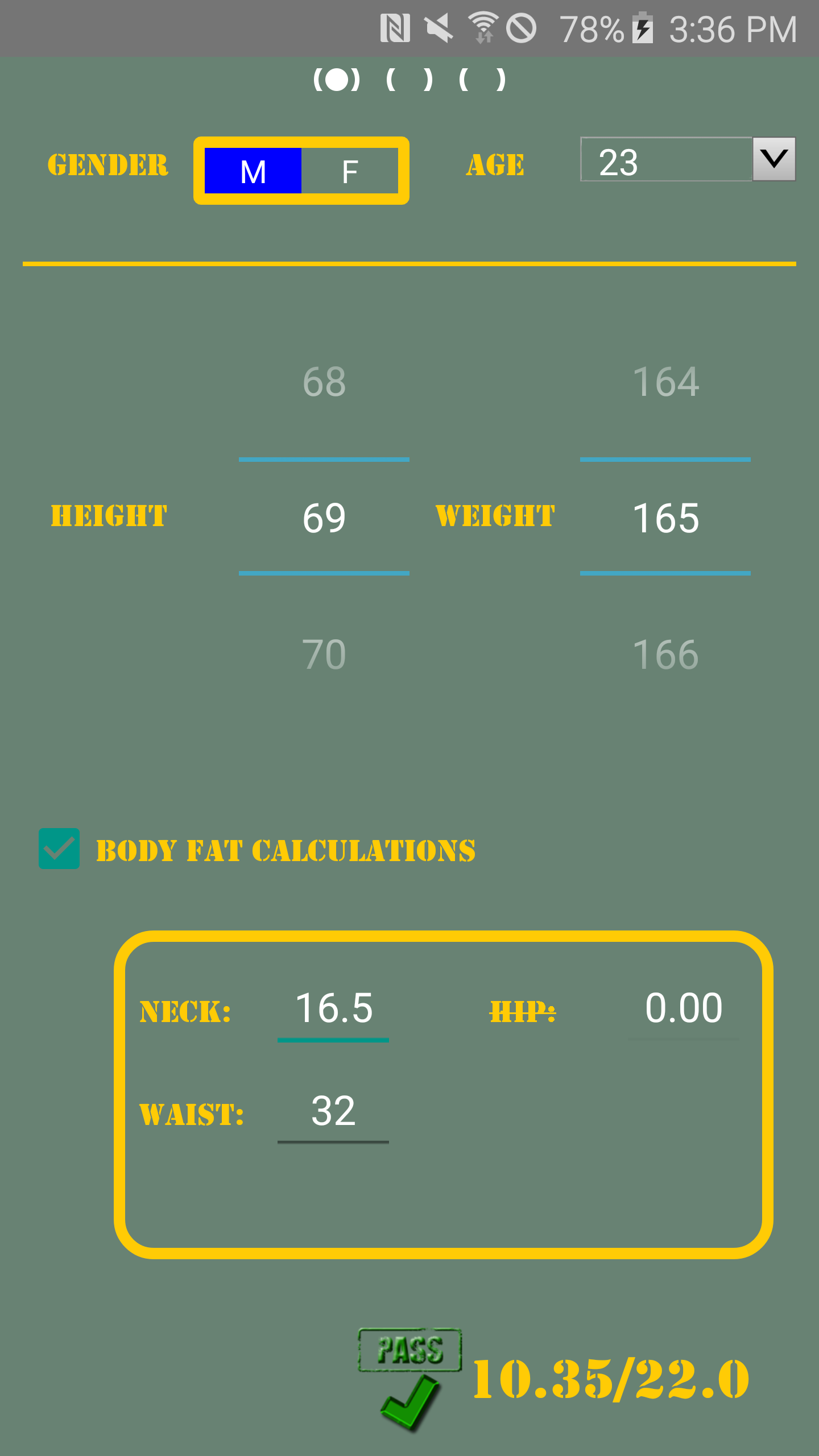 Android application [PRO] APFT Calc &amp; Fat % &amp; Log screenshort