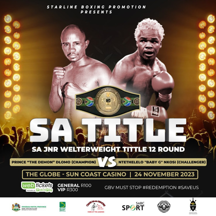 SA champ Prince Dlomo could see his reign end against Ntethelelo Nkosi, right, in Durban.