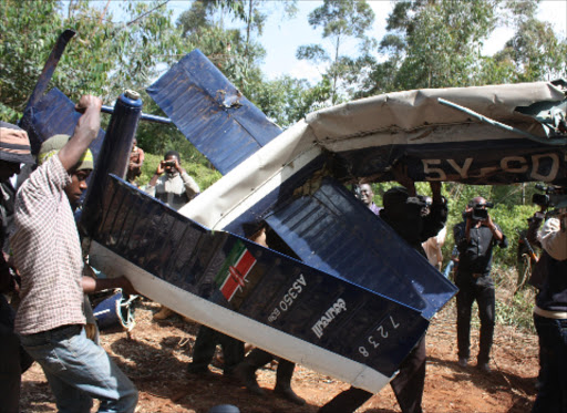 The wreckage of the chopper that claimed the lives of former Internal Security Minister George Saitoti and Assistant Minister Orwa Ojode and their bodyguards and pilots on June 10, 2012.
