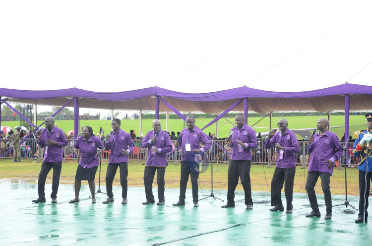 COTU workers entertain guests during labor day celebration at Uhuru Gardens in Nairobi on May 1, 2024.