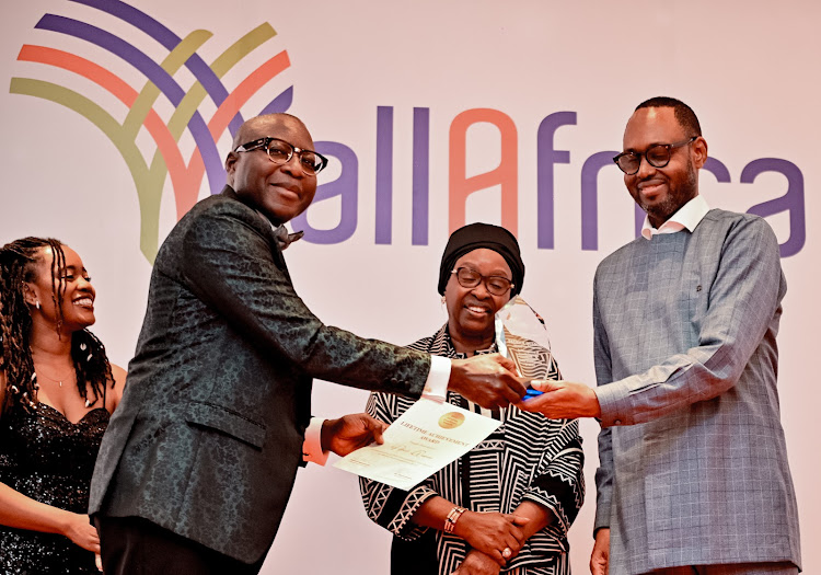 Radio Africa Group CEO Patrick Quarcoo receiving the Lifetime Achievement Award award during the AllAfrica Gala Dinner and Excellence Award Ceremony at Glee Hotel in Runda, Nairobi on May 9, 2024