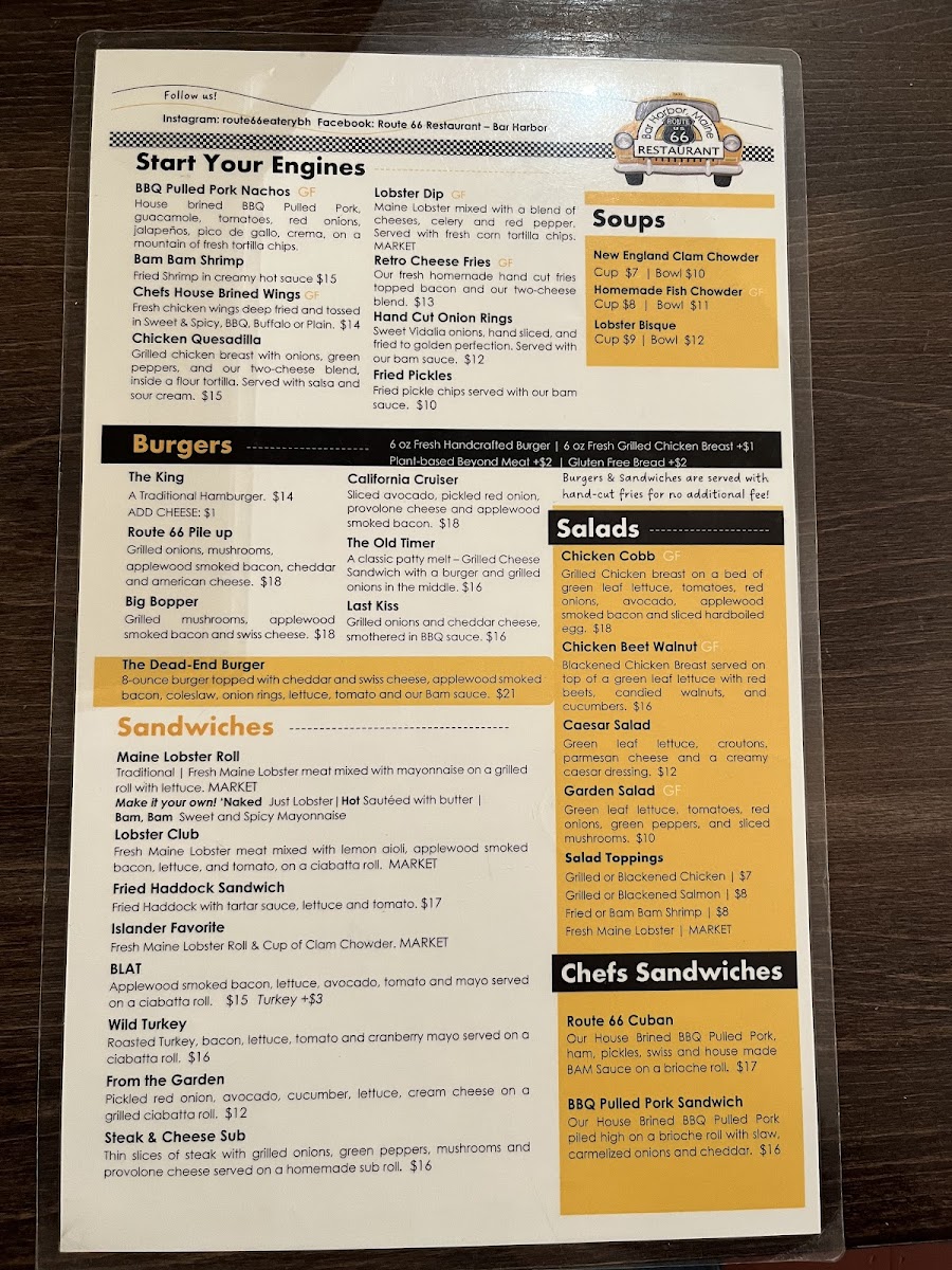 Route 66 Restaurant gluten-free menu