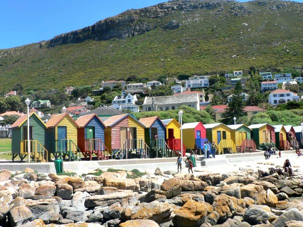 The colourful changing room houses on the Muizenberg beach.