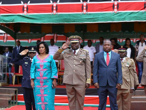 Nairobi woman representative Esther Passaris and Governor Mike Sonko during Mashujaa Day celebrations at Pumwani Grounds, Saturday October 20,2018../COURTESY