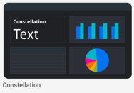 A report demonstrates the Constellation theme, which displays white text and chart colors on a dark gray background. 