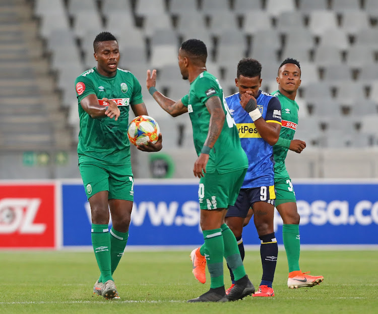 Bonginkosi Ntuli of Amazulu FC celebrates his goal during the Absa Premiership match between Cape Town City FC and AmaZulu FC at Cape Town Stadium on January 08, 2020 in Cape Town, South Africa.