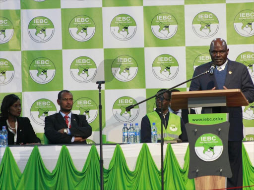 IEBC chairman Wafula Chebukati at the National Tallying Centre in Bomas, on August 9, 2017