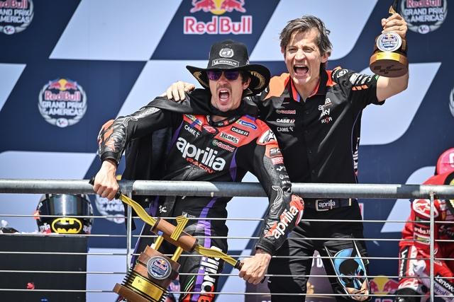 Maverick Vinales became the first rider to win a Sunday race with three different manufacturers - having won with Suzuki and Yamaha in the past - taking the chequered flag in an eventful race that had several lead changes.