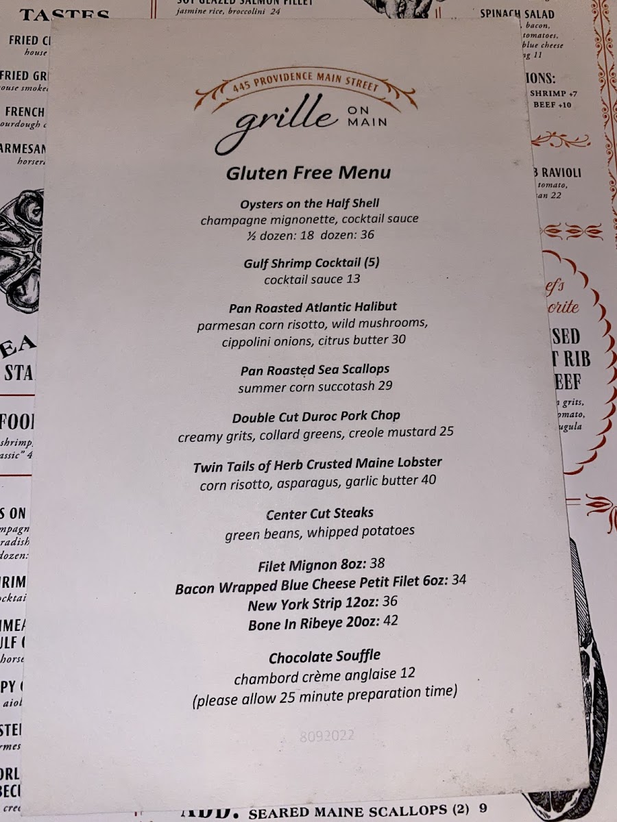 Grille on Main gluten-free menu