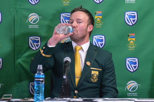 AB de Villiers during the South African national cricket team departure press conference at OR Tambo International Airport, ACSA Media Centre on May 16, 2017 in Johannesburg, South Africa.