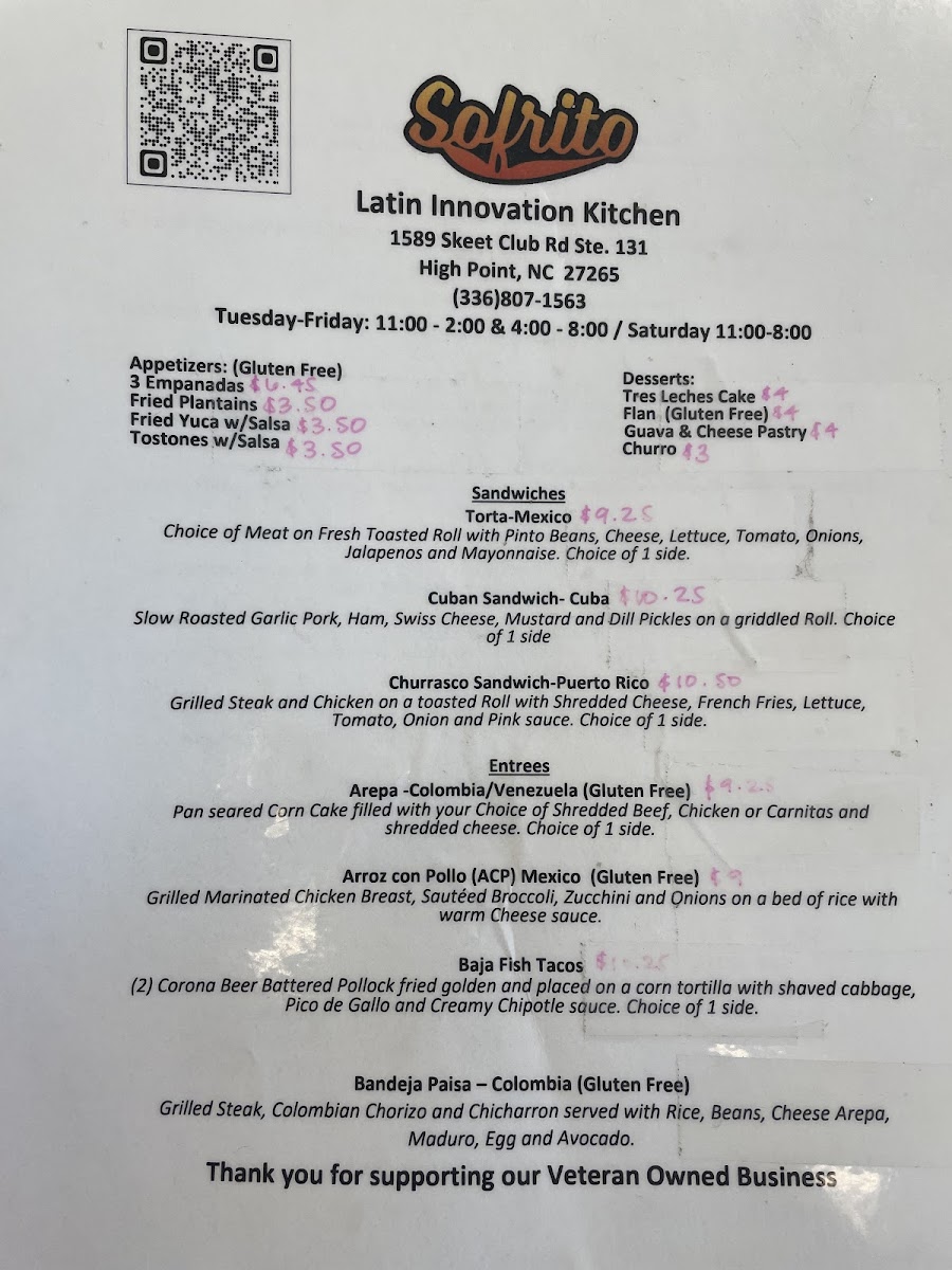 Sofrito Latin innovation kitchen gluten-free menu