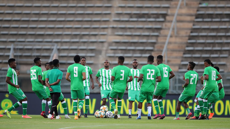 Bloemfontein Celtic players warm up before their MTN8 quarter final match away at Mamelodi Sundowns in Atteridgeville in Pretoria on October 18 2020. Celtic missed several key players for the match but still managed to win.