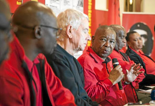 BURNING ISSUE: The SACP held a press conference in Johannesburg yesterday to discuss state capture. From left, Thulas Nxesi, Solly Mapaila, Jeremy Cronin, Blade Nzimande, Senzeni Zokwana and Joyce Moloi