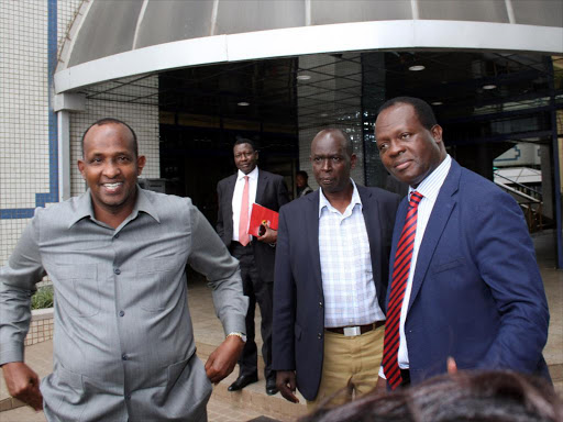 National Assembly majority leader Aden Duale with Jubilee Party secretary general Raphael Tuju and other ruling coalition leaders at Anniversary Towers for their meeting with IEBC officials, September 7, 2017. /MONICAH MWANGI