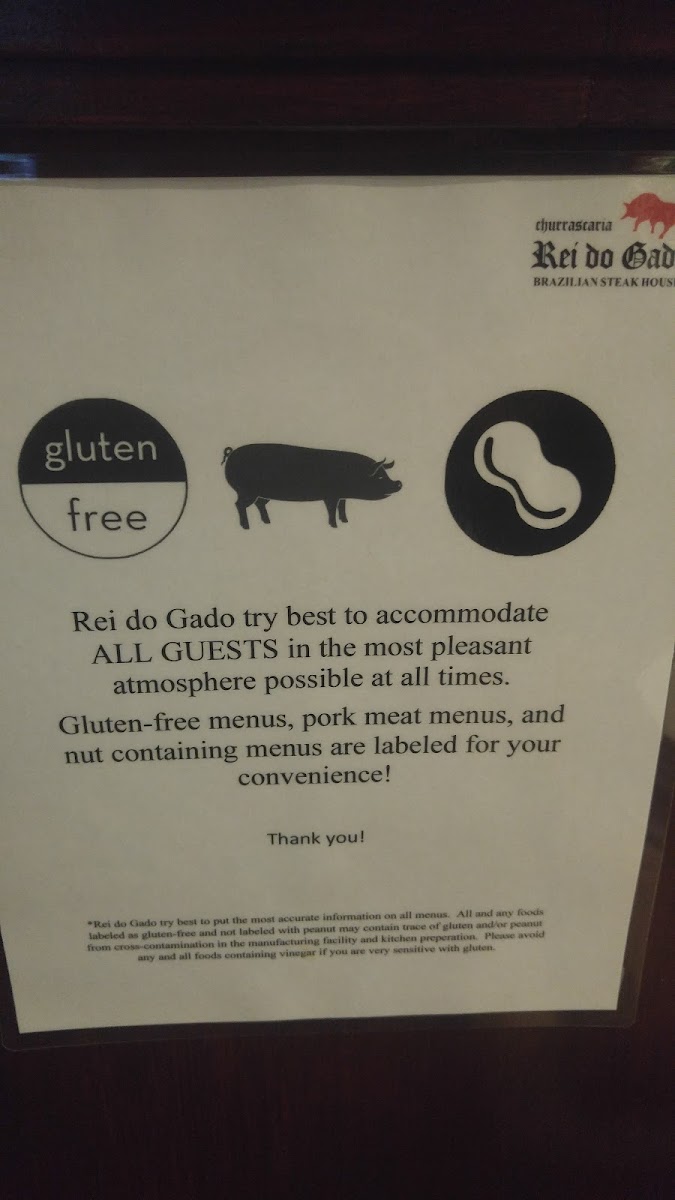 Gluten-Free at Rei Do Gado Brazilian Steakhouse