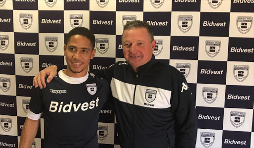 Bidvest Wits head coach Gavin Hunt welcomes new signing Steven Pienaar during the player's unveiling ceremony on Wednesday 5 July 2017. Image: Bidvest Wits FC via Twitter