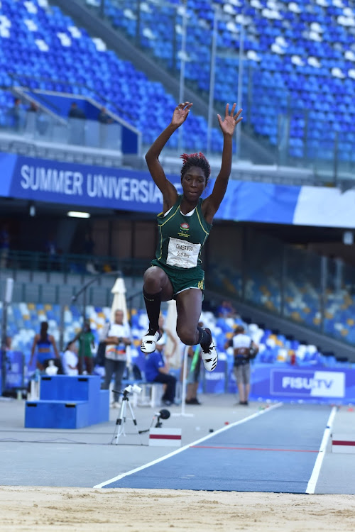 Zinzi Elna Chabangu of South Africa during Women's Triple Jump Final on July 12, 2019 in Naples, Italy.