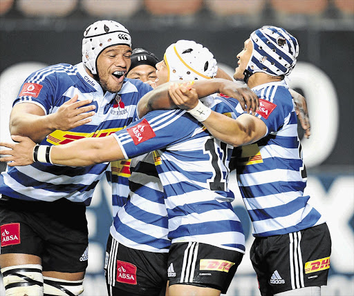 Cheslin Kolbe, centre, Nizaam Carr, left, and Gio Aplon of Western Province. Outside backs Kolbe and Aplon are leaving their mark on the Currie Cup