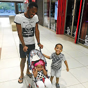 Polokwane City defender Thabiso Semenya takes time out to go shopping with his kids. Inset: Semenya is happy again with a new love, Petogo Mothiba, and is engaged to her. 