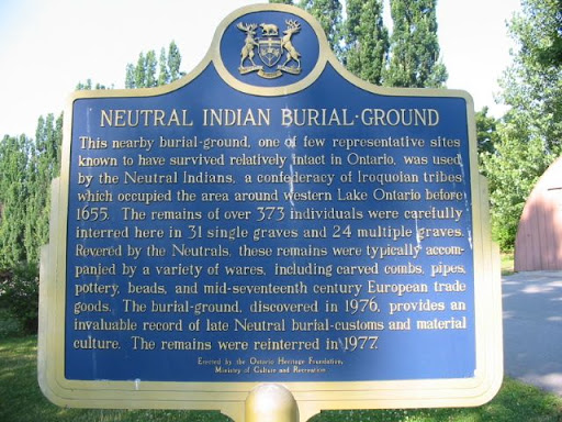 This nearby burial-ground, one of few representative sites known to have survived relatively intact in Ontario, was used by the Neutral Indians, a confederacy of Iroquoian tribes which occupied...
