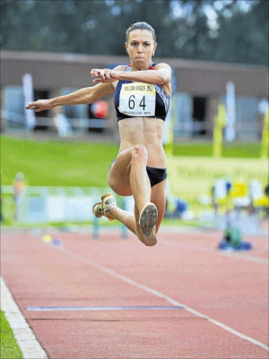 NEW BENCHMARK: Charlene Potgieter of Athletics Gauteng North breaks the South African triple jump record during the Yellow Pages Series PHOTO: Backpagepix