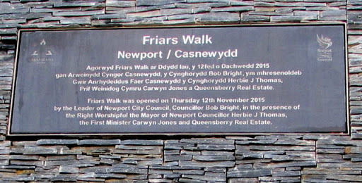 High up on the wall at the edge of these steps, Link the plaque records the official opening of Friars Walk on Thursday November 12th 2015. The text is also in Welsh. © Copyright Jaggery and...