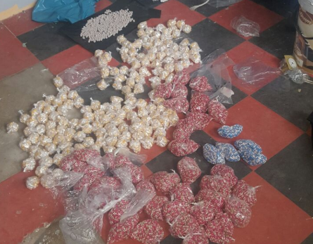 Police confiscated 22 200 capsules of heroin, 2826 pieces of rock cocaine and 505 mandrax tablets with an estimated street value of R1.3 million in Chatsworth.