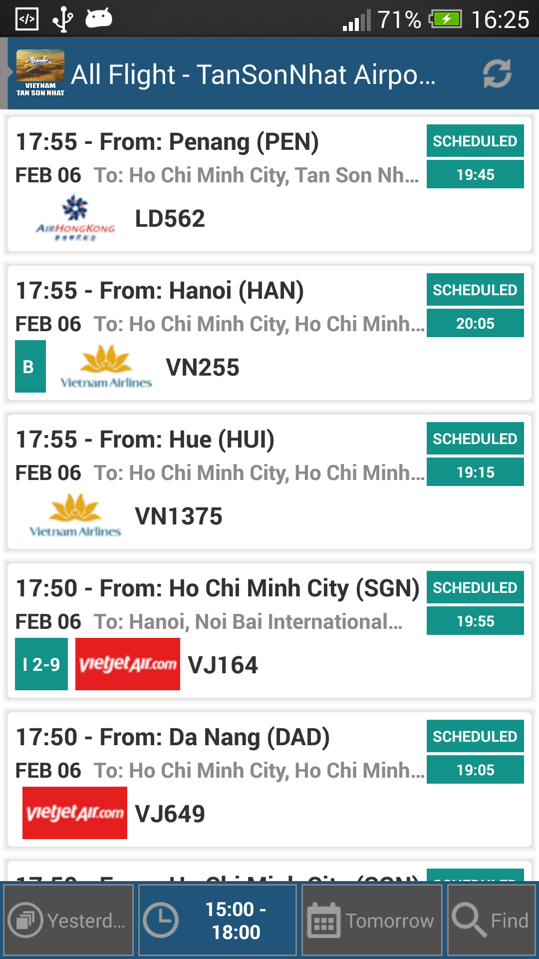 Android application Tan Son Nhat Flight Info screenshort