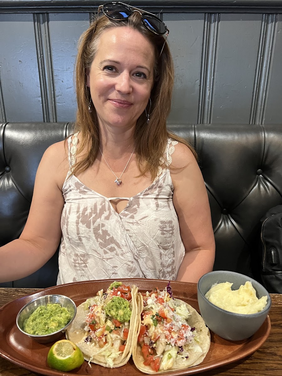 Halibut tacos. So good! My wife who is in the picture isn’t celiac but loved the food anyways.