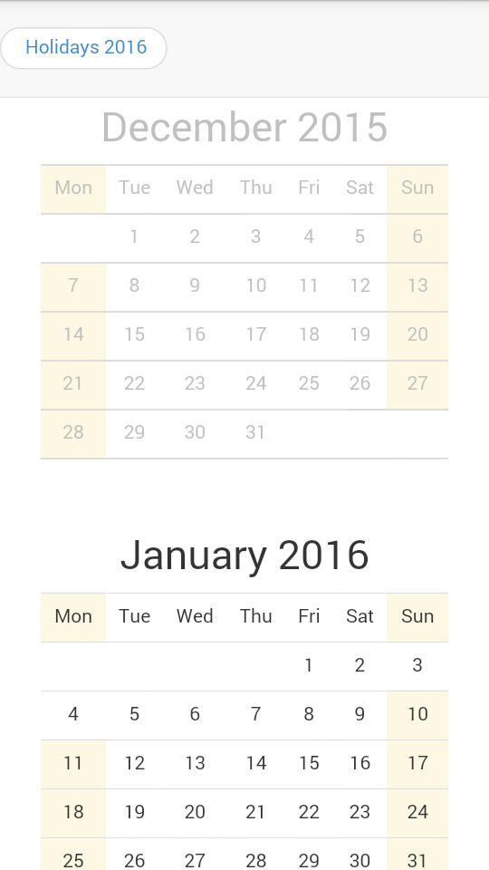 Android application Calendar for 2016 screenshort