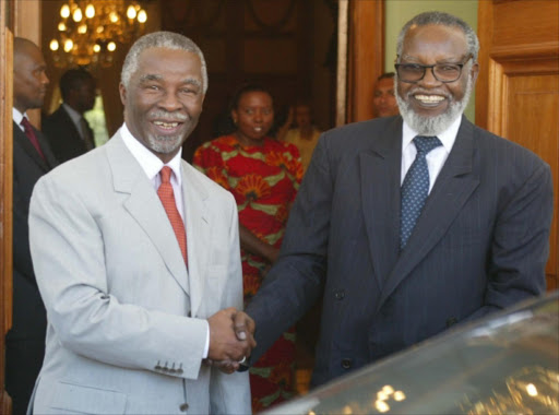 CAPE TOWN: South African President Thabo Mbeki (L) meet Namibian President Sam Nujomo at Tuynhuis. Pic: Trevor Samson. 02/03/2005. © Business Day.