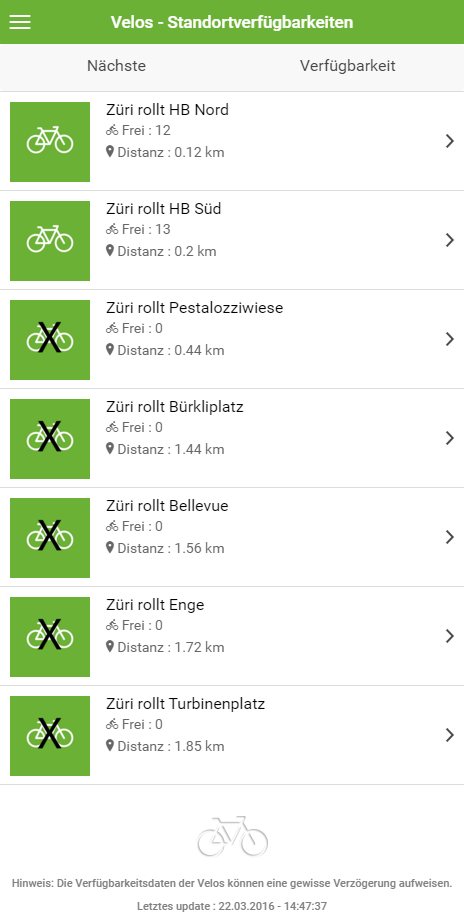 Android application Zurich Free Bike Rental screenshort