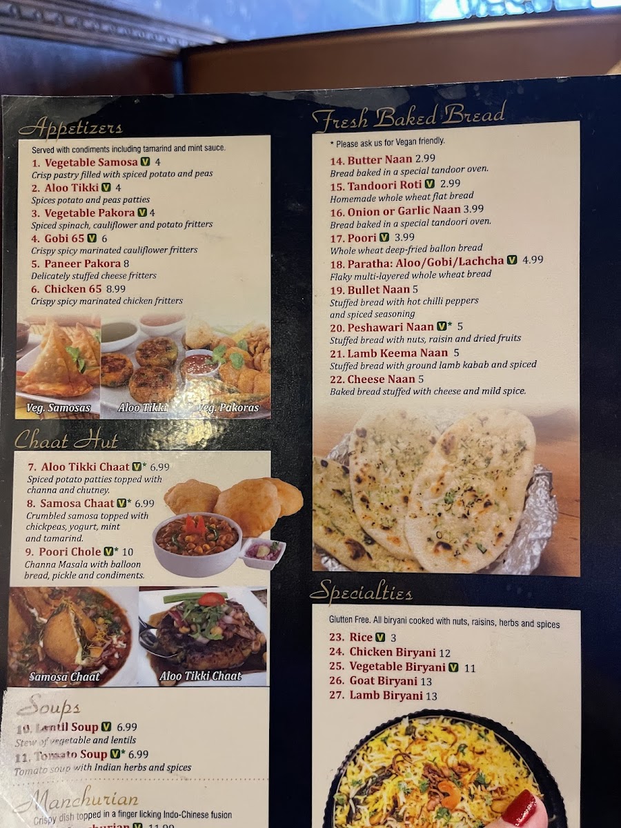 All India Authentic Cuisine gluten-free menu