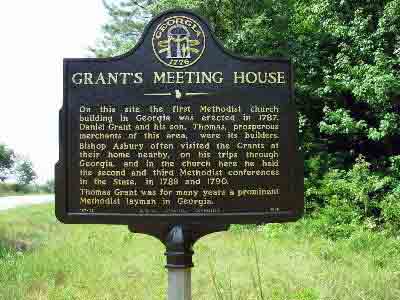 On this site the first Methodist church building in Georgia was erected in 1787. Daniel grant and his son, Thomas, prosperous merchants of this area, were its builders. Bishop Asbury often visited...