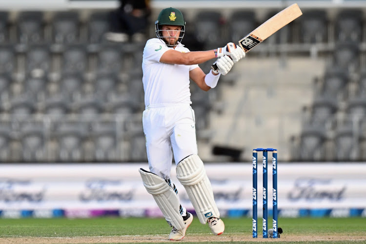 Wiaan Mulder of SA bats during day three of the second Test match in the series against New Zealand at Hagley Oval on February 27, 2022 in Christchurch, New Zealand.