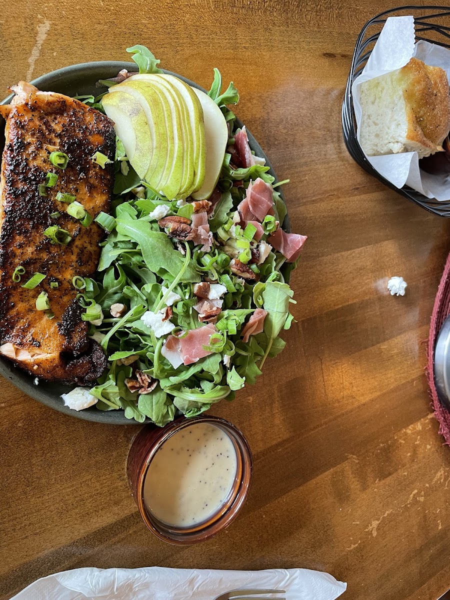 GF salmon, Pear and Goat Cheese Salad