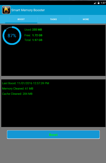 Android application smart Memory booster screenshort