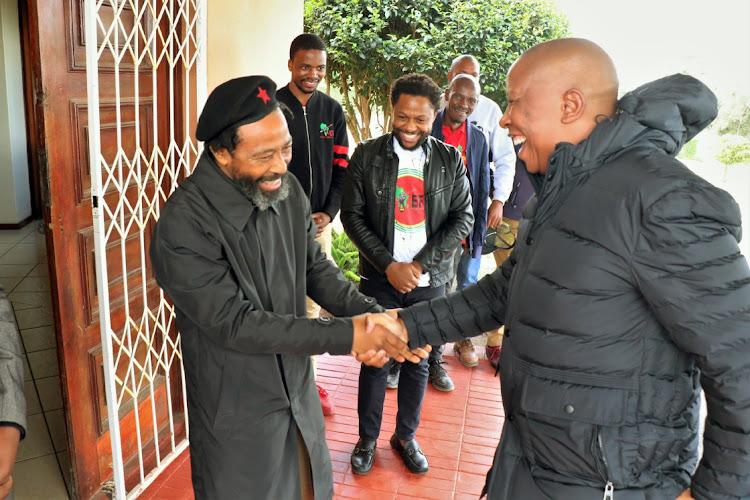 EFF leader Julius Malema meeting AbaThembu king Buyelekhaya Dalindyebo in Nkululelweni on Sunday.