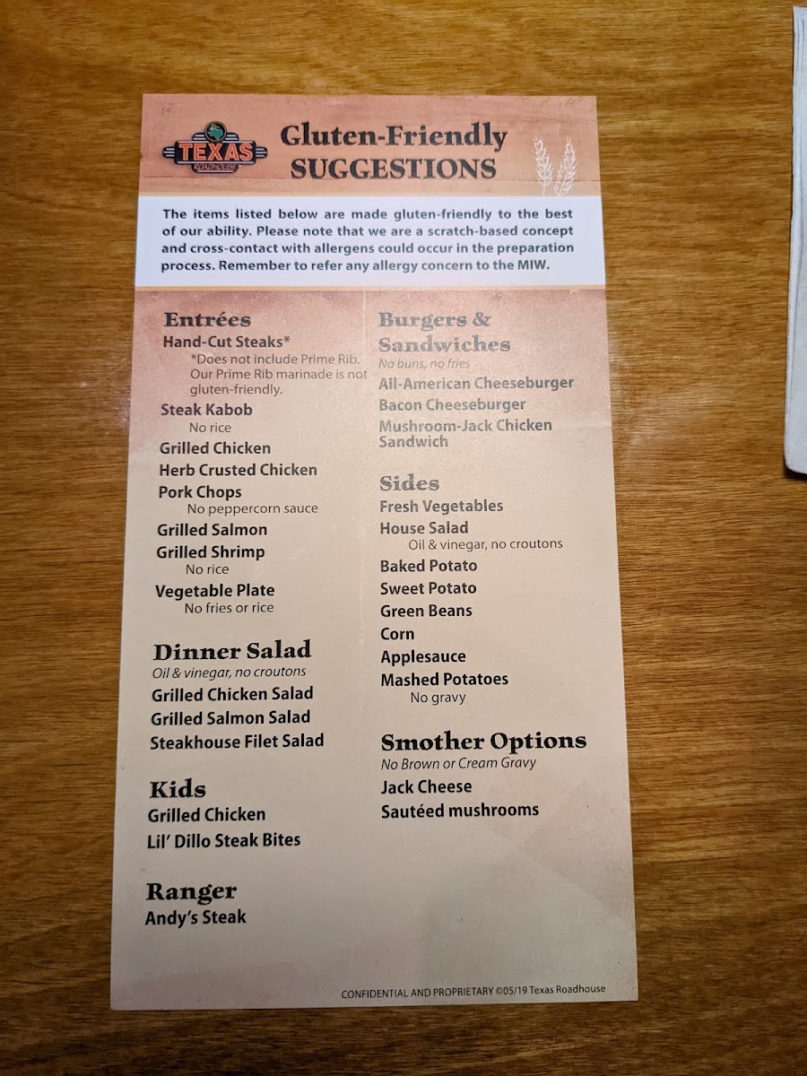 Texas Roadhouse gluten-free menu