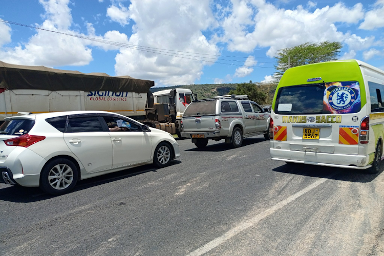 Vehicles on Nairobi - Mombasa highway during road safety compliance checks by the National Transport and Safety Authority on March 27, 2024.
