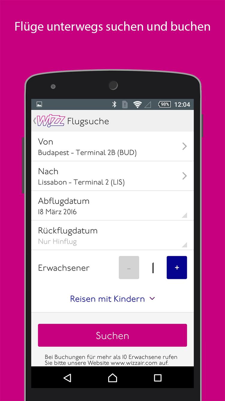 Android application Wizz Air screenshort