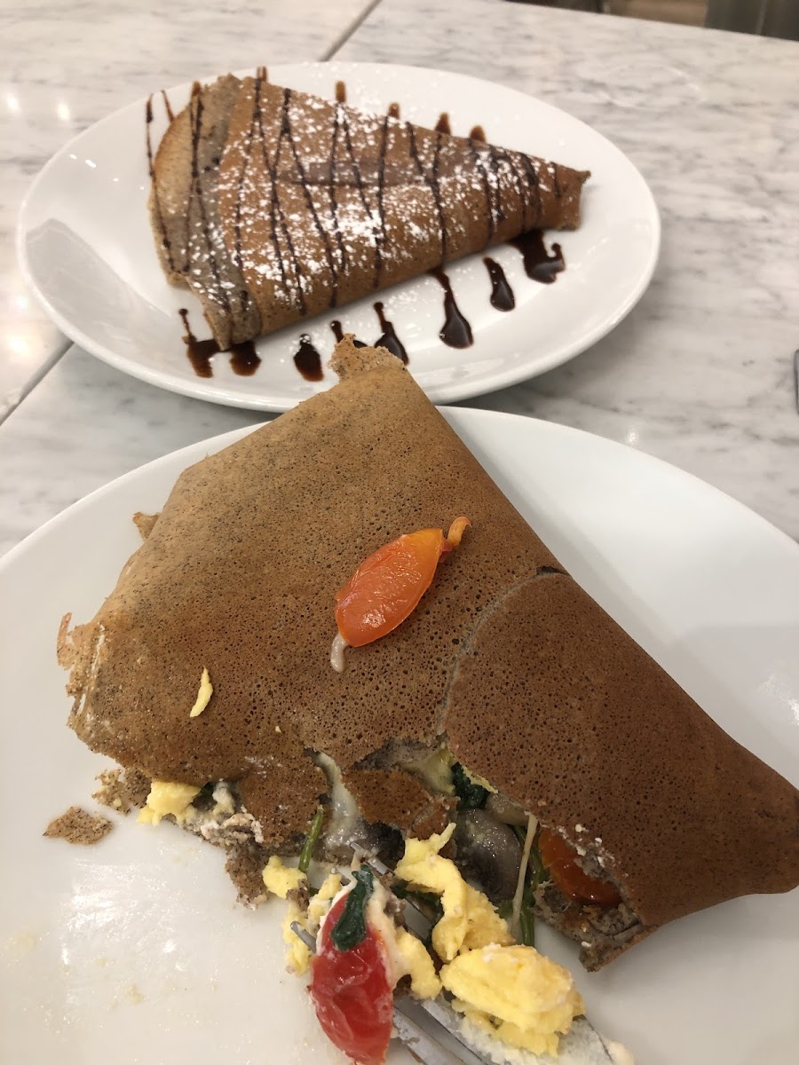 The Feast with gluten free crepes and a Nutella dessert crepe!