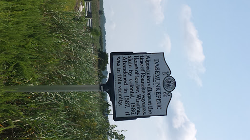 Algonquian village at the time of Roanoke voyages. Home of leader, Wingina, slain by colonist, 1586. Abandoned in 1587, it was in this vicinity. Plaque via North Carolina Highway Historical Marker...