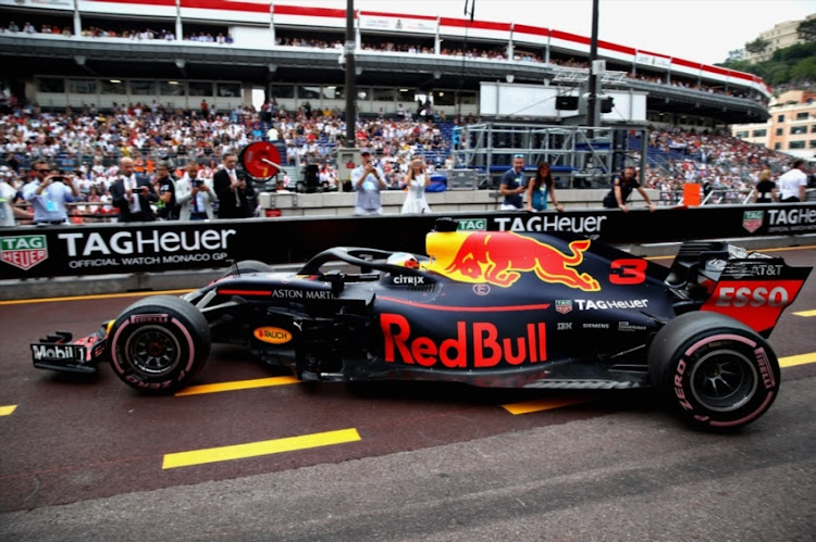 Daniel Ricciardo of Australia driving the (3) Aston Martin Red Bull Racing RB14 TAG Heuer leaves the garage before the Monaco Formula One Grand Prix at Circuit de Monaco on May 27, 2018 in Monte-Carlo, Monaco.