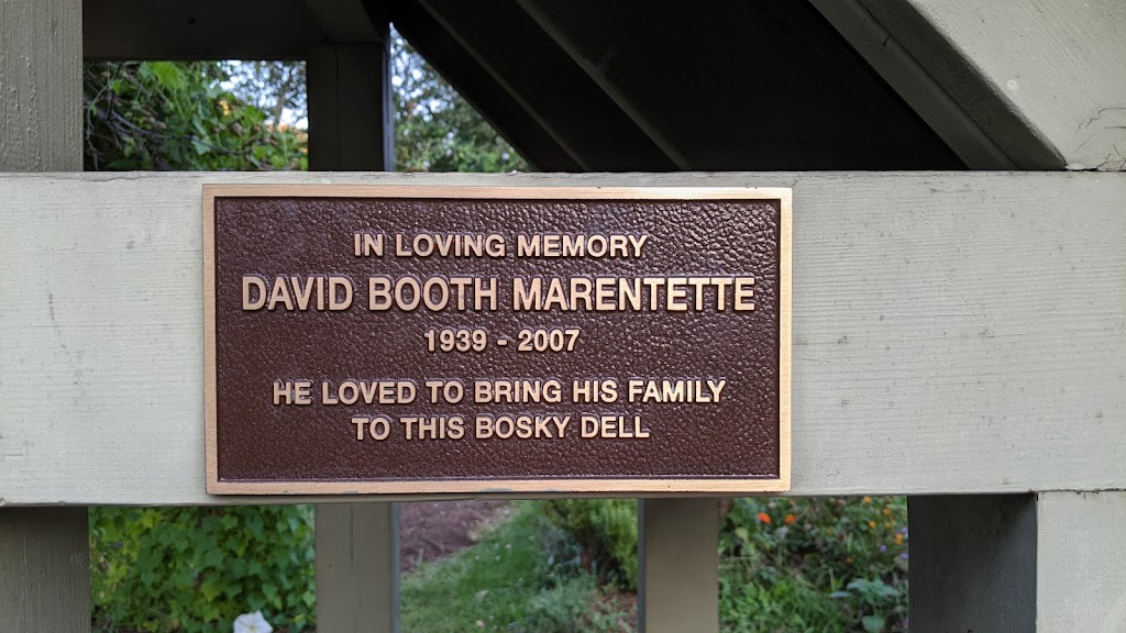 IN LOVING MEMORY   DAVID BOOTH MARENTETTE   1939 - 2007   HE LOVED TO BRING HIS FAMILY TO THIS BOSKY DELL