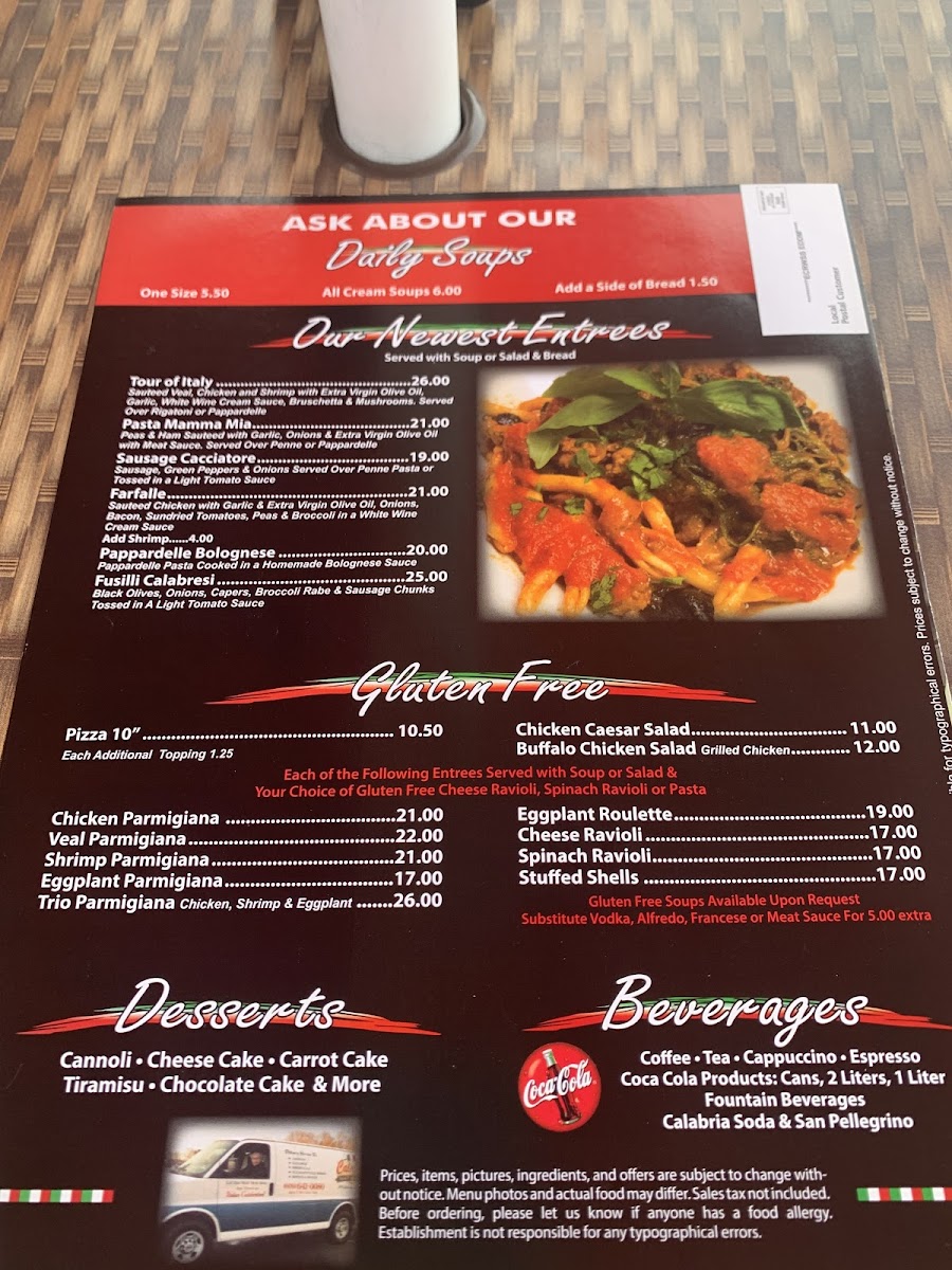 Calabria Pizza & Italian Grill gluten-free menu