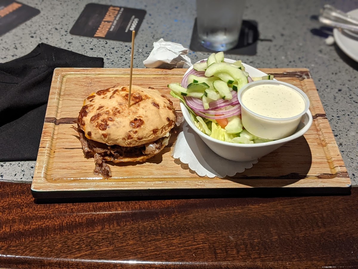 Short rib grilled cheese on a cheesebun