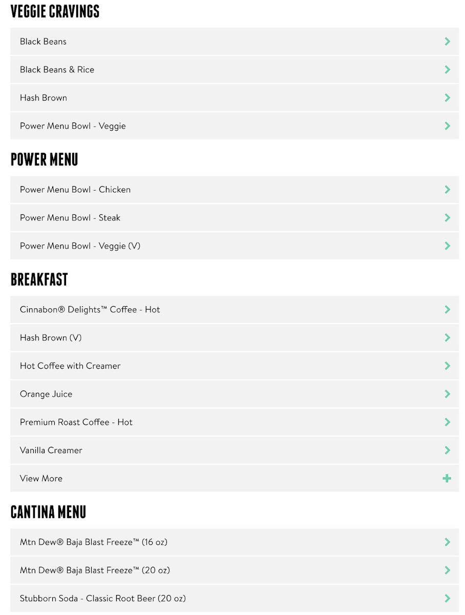 Taco Bell gluten-free menu